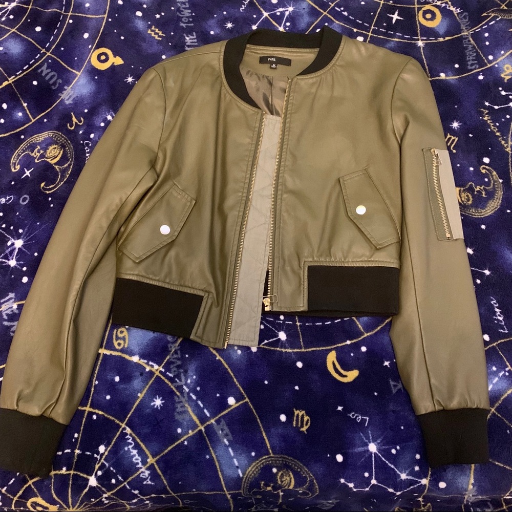 Vegan Leather Bomber Jacket Olive Rugged Green